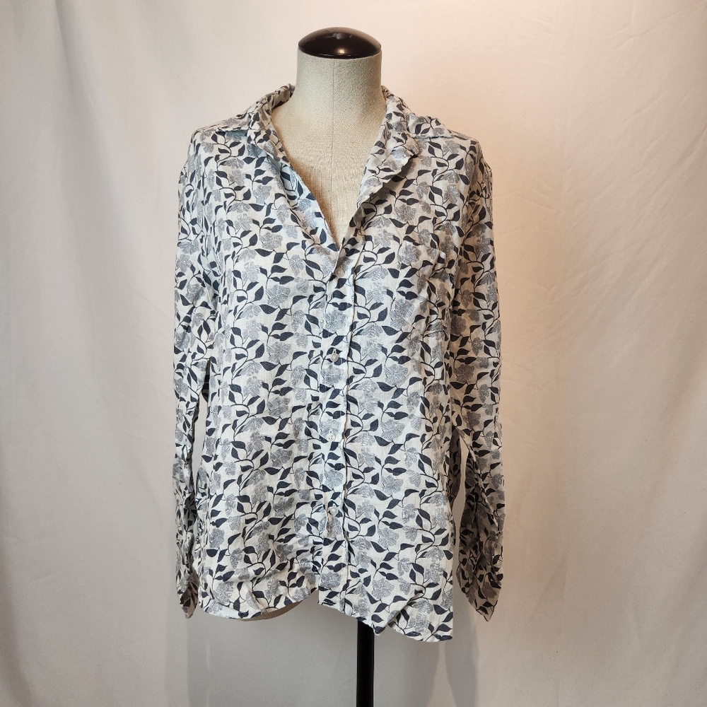 Frank & Eileen linen 'Eileen' Black and white floral top